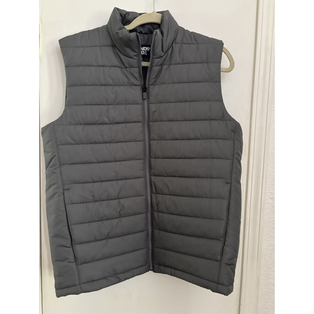 Lands End Vest Mens Medium Grey Insulated Full Zip Lightweight Puffer Jacket